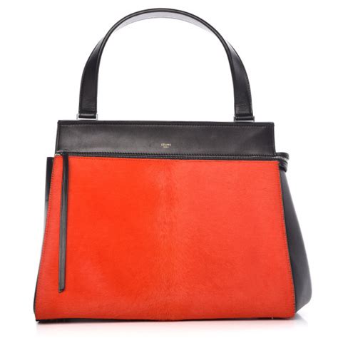 CELINE Pony Hair Medium Edge Shoulder Bag Vermillion